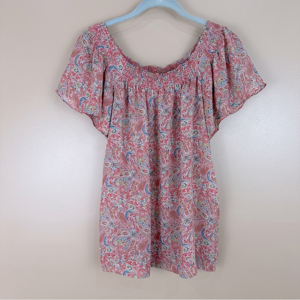 Motto Floral Paisley Flutter Sleeve Smocked Blouse Small Festival Boho Casual